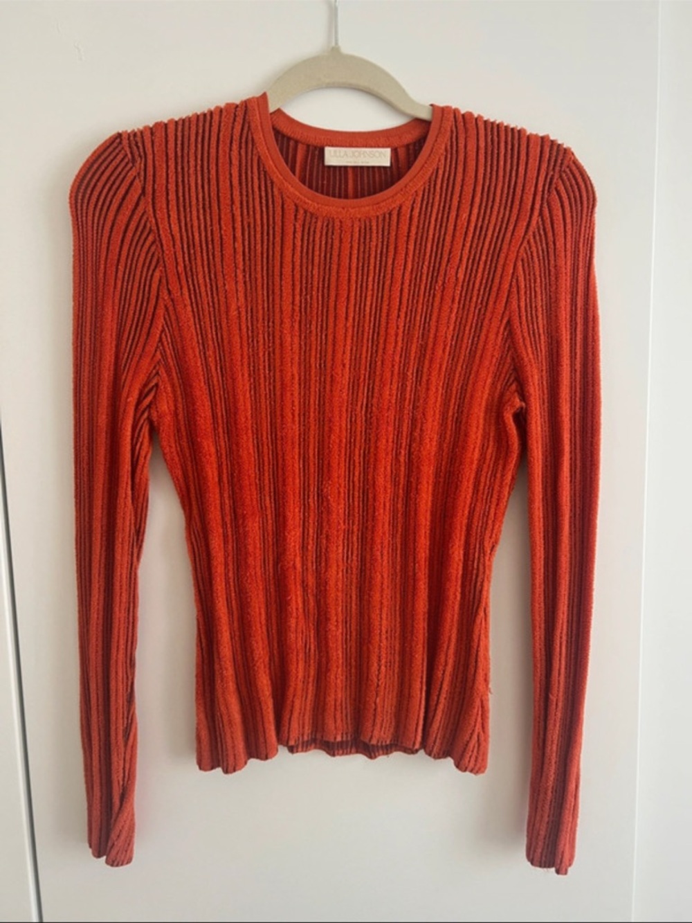 Ulla Johnson Ribbed/Textured Orange Sweater/Long-Sleeve Crew Top